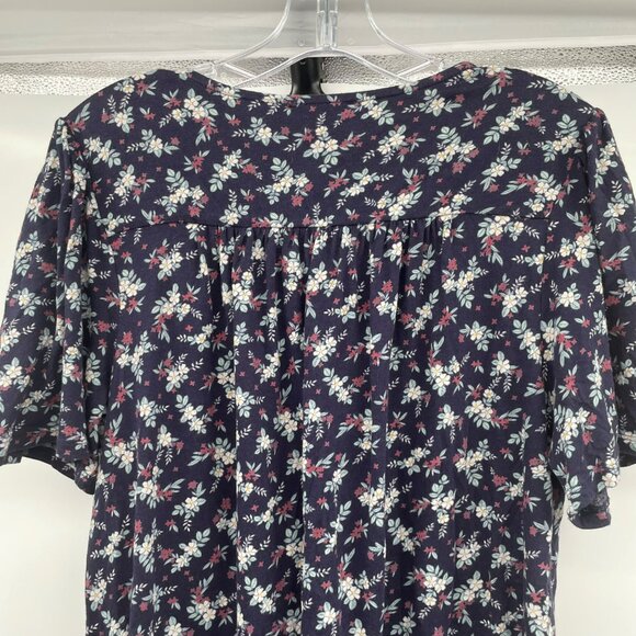 Lucky Brand Womens Floral Button Up Top Short Sleeve V-Neck Size Medium - Picture 6 of 9